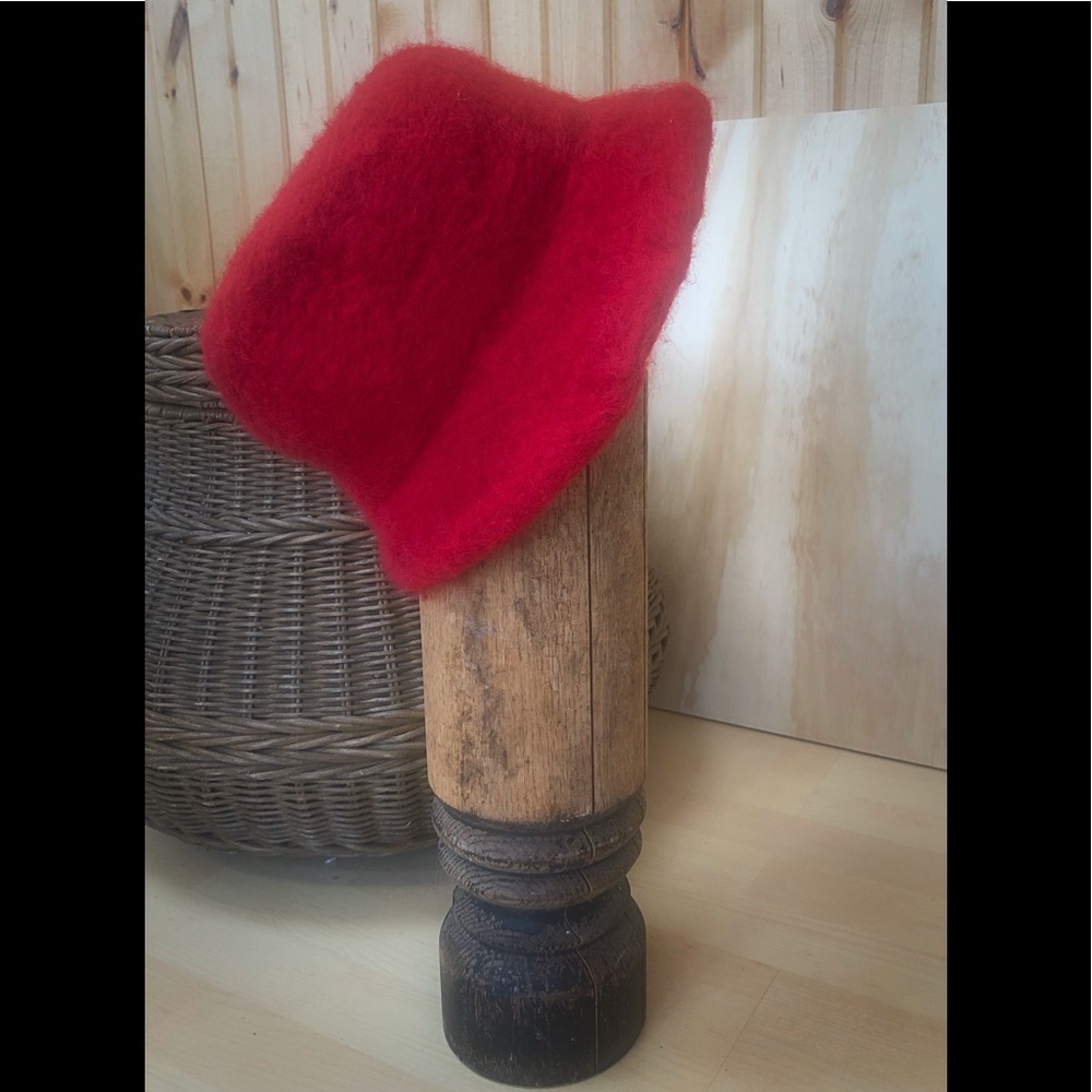 Felted handcrafted red wool hat
